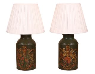 Pair of Tole Tea Cannisters Mounted as Lamps