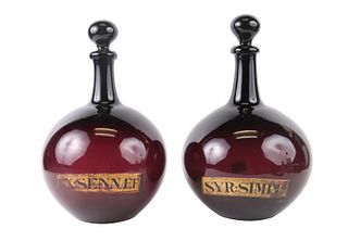 Pair of Amethyst Blown Glass Apothecary Bottles