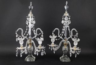 Pair of George III Style Glass 2-Light Candelabra