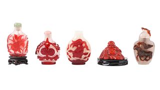 Four Chinese Overlay Glass Snuff Bottles