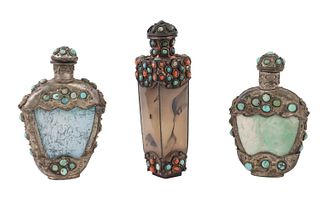 Three Metal-Mounted and Hardstone Snuff Bottles