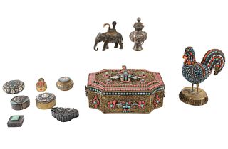 Group of Asian Metal, Enamel, and Stone Boxes
