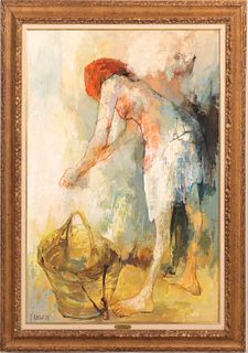Jean Jansem, Oil on Canvas, Femme Baissee