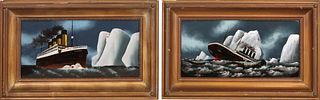 Two Reverse Glass Paintings of the Titanic