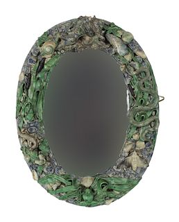 Palissy Style Majolica Oval Framed Mirror