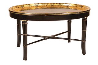 Victorian Gilt and Black Lacquer Oval Tray