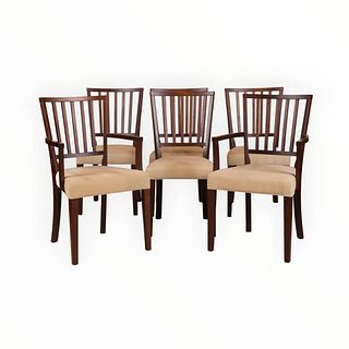 Six Oak Slat Back Dining Chairs