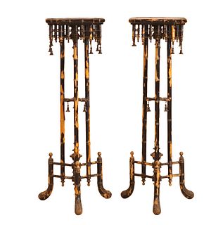 Pair of Victorian Ebonized Faux-Bamboo Pedestals