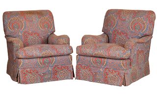 Pair of Paisley-Upholstered Club Chairs