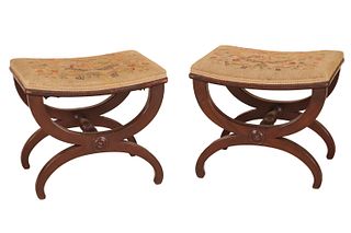 Isaac Ogden Pair of Curule Base Taborets