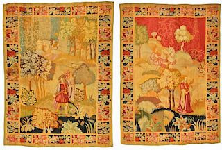 2 Antique Continental Pictorial Tapestries