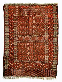 Antique Turkmen Hachli Rug: 3'10'' x 5'2'' (117 x 157 cm)