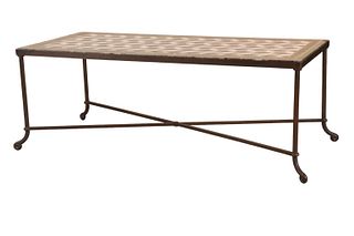 Modern Patinated Metal Marble Top Low Table