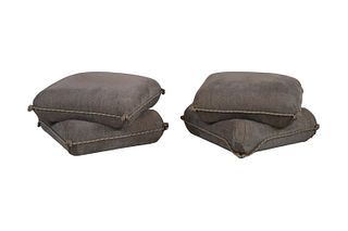 Pair of Blue-Upholstered Pillow-Form Ottomans