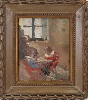 Oil on Board, Impressionist Two Seated Children