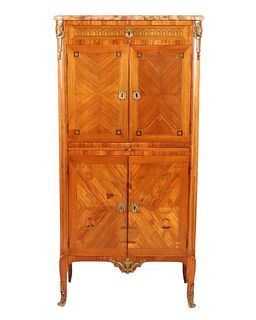 Louis XV Style Marquetry Marble Top Cabinet