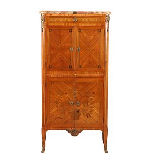Neoclassical Style Inlaid Marble Top Cabinet