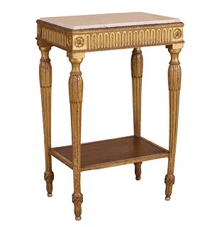 Louis XVI Style Marble Top Giltwood Side Table