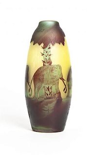 A Cameo Glass Vase, after Galle, Height 12 inches.