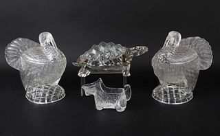 Pair of Molded Glass Turkey-Form Covered Dishes