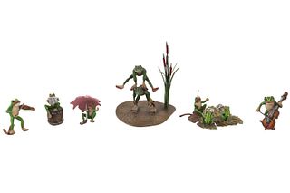 Six Painted Miniature Andromorphic Frog Figures