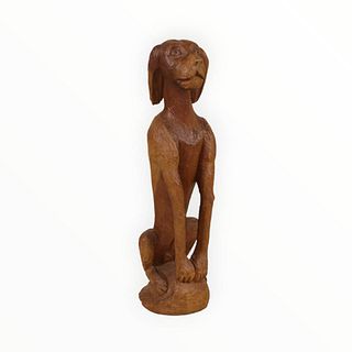 Folk Art Carved Wood Figure of a Seated Dog