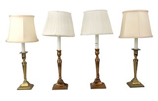 Two Pairs of Brass Candlestick Table Lamps