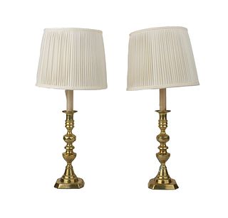 Pair of Brass Candlestick-Form Table Lamps