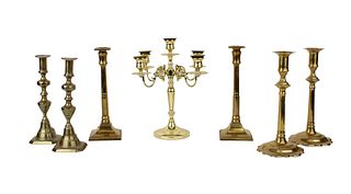 Seven Assorted Brass Candlesticks