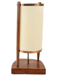 Modern Teak & Copper Table Lamp, After Nakashima