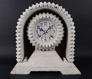 White Painted Tramp Art Mantel Clock