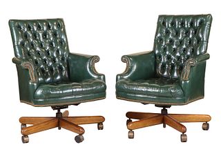 Pair of Green Faux Leather Office Chairs