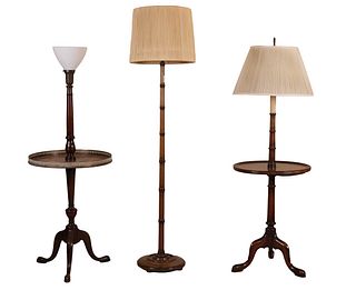 Three Wood Floor Lamps