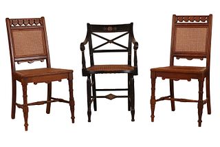 Pair of Victorian Walnut Caned Seat Side Chairs