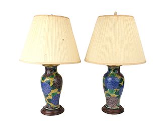 Pair of Hydrangea Decorated Porcelain Table Lamps