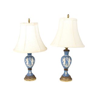 Pair of Wedgwood Style Porcelain Table Lamps