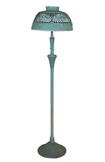 Victorian Green-Painted Wicker Floor Lamp 