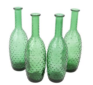 Four Hobnail Green Glass Bottles