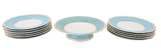 Eleven Copeland Turquoise & Gilt Dessert Plates 