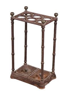 Cast-Iron and Brass Faux-Bamboo Umbrella Stand