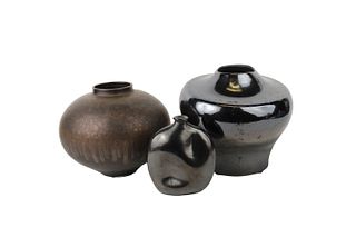 Three Modern Vases in Black and Brown 