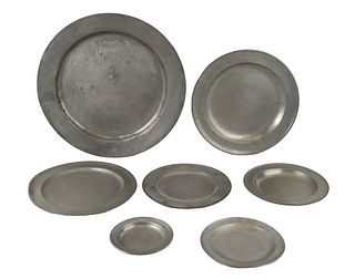 Seven Assorted Pewter Plates