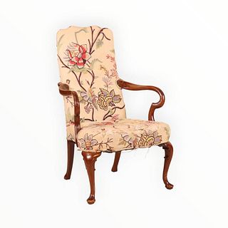 Queen Anne Style Upholstered Open Armchair