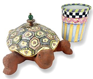 Mackenzie Childs Pottery Turtle And Vase