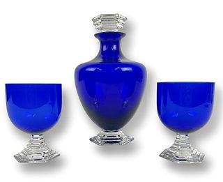 Baccarat Blue Orsay Decanter & (2) Stems