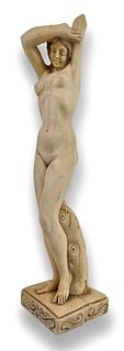Antique Resin Art Nouveau Nude Woman Sculpture