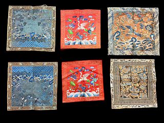 Six Chinese  Silk Embroidery  Mandarin Rank Badges