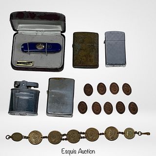 Men's Lot- Vintage Zippo Lighters, 10k Gold Knife