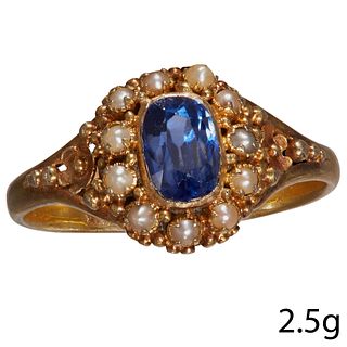 FINE VICTORIAN SAPPHIRE AND PEARL RING