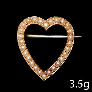 ANTIQUE HEART SHAPED PEARL BROOCH.